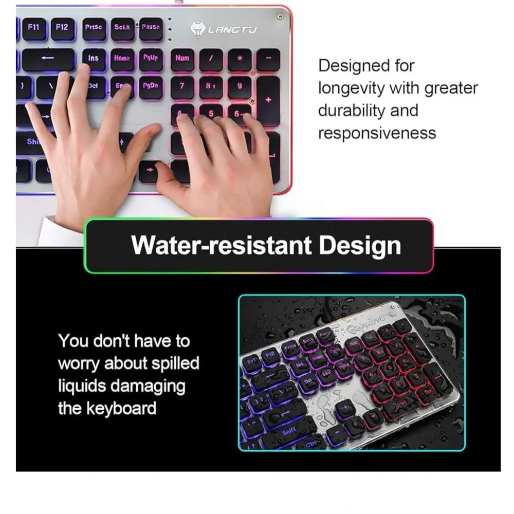 EUC LANGTU Membrane Gaming Keyboard Colorful LED Backlit Keyboard, USB Wired